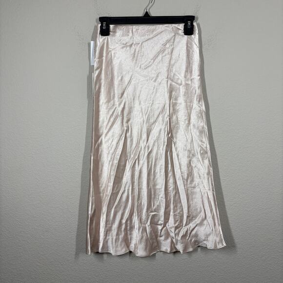 Babaton Aritzia Size 2 Satin Slip Midi A Line Skirt Denude Tan Pink - Picture 2 of 10